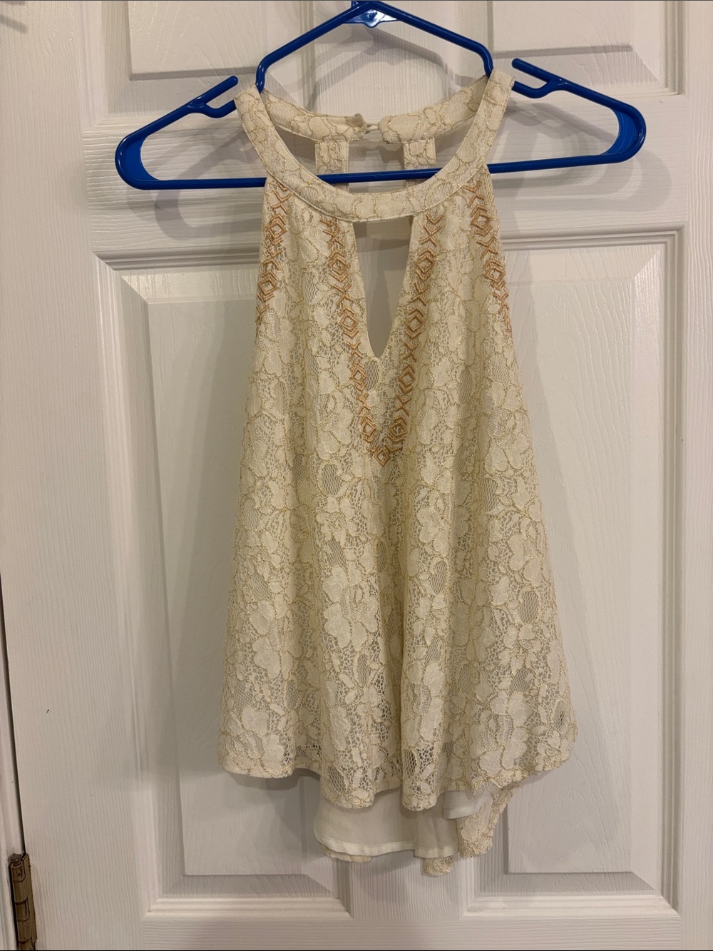 Floral Lace Halter Top - Cream with gold outline